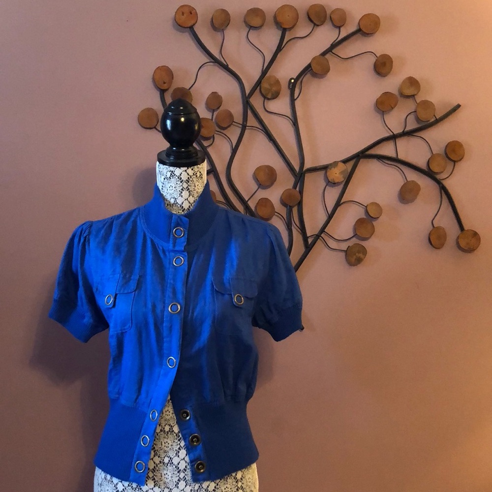[mocca] Blue Short Sleeve Buttons Jacket Size (L)